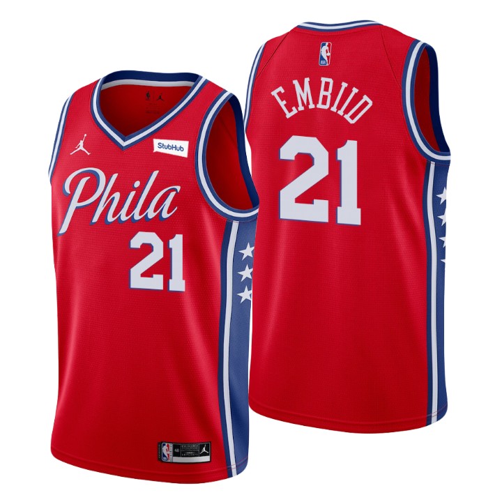 Men's Philadelphia 76ers #21 Joel Embiid Red 2020/21 Stitched Swingman Jersey
